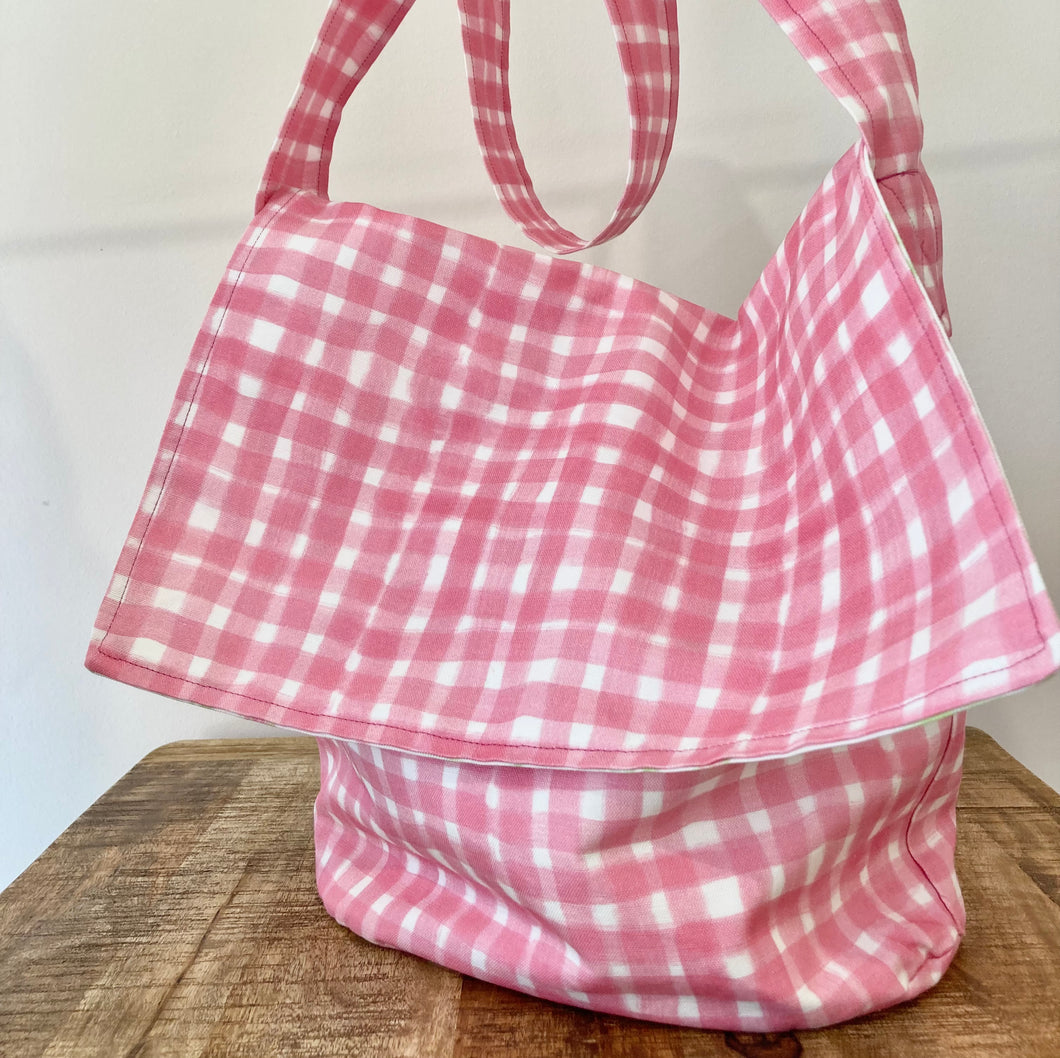 The Poppy Bag - Pink Gingham with Tulips