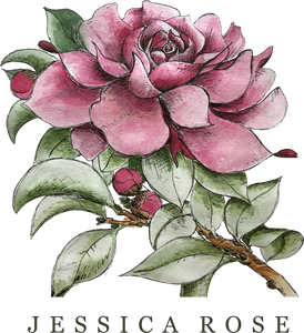 Studio Jessica Rose, pink flower with leaves and rose buds. 